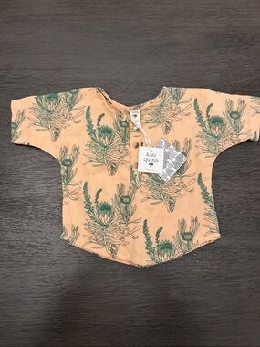 kate quinn Peach Top with Green Floral Print